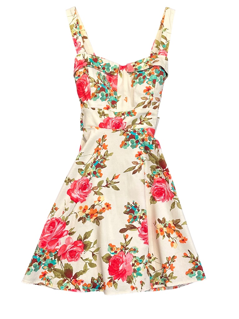 Varga Cottagecore Floral Fit & Flare Dress Sweetheart Neck Made Usa M